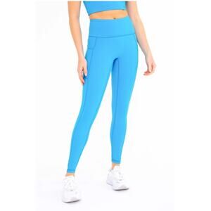 Mono B Womens Large Sweetheart No Front Seam High Waisted Leggings Blue MSRP $48